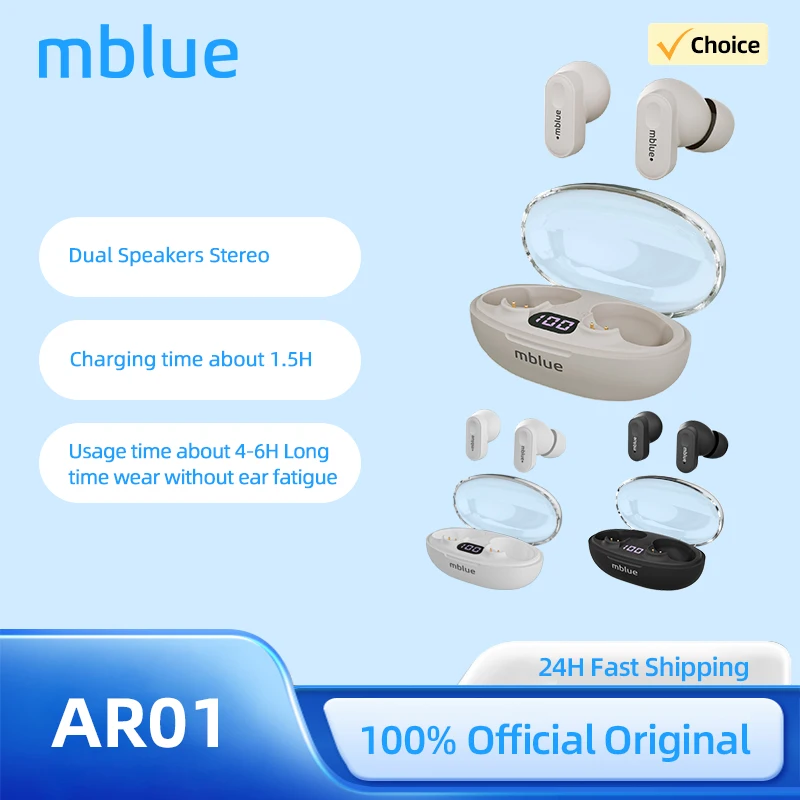 100% Original MEIZU mblue AR01 Bluetooth 5.4 Earphones Wireless Earphones HD Stereo Earbuds TWS Sport Headsets Black White