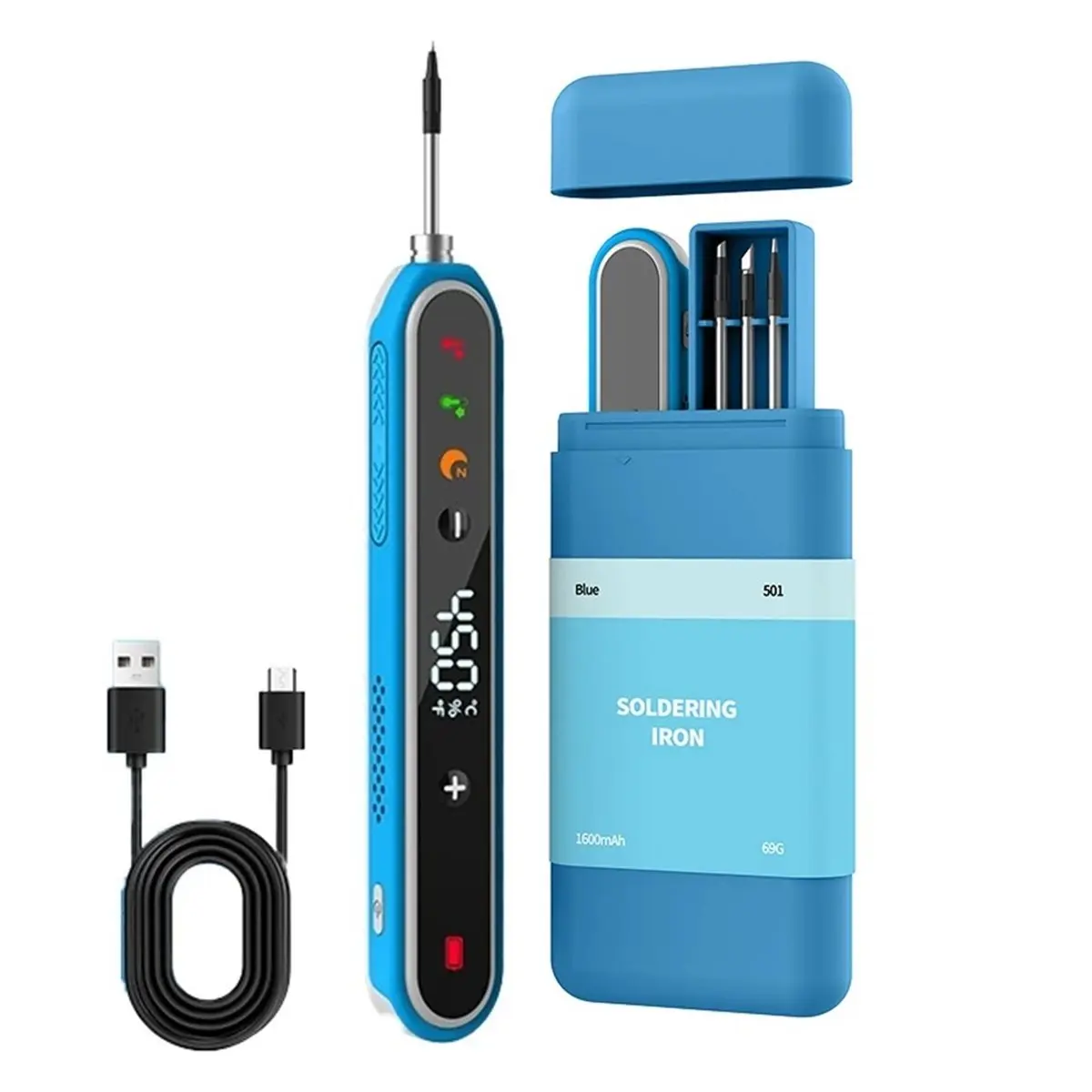 update. USB Soldering Iron Portable 5V 15W Built-in Battery with Three-Level Temperature Control Wireless Soldering Tools Blue