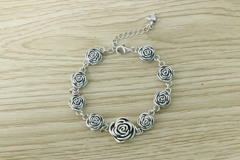 Retro Rose Bracelet 925 Sterling Silver Authentic Women's Instagram Unique Design for Birthday and Valentine's Day Gifts Perso