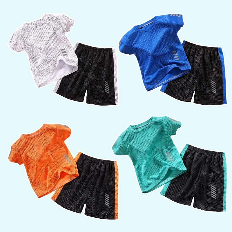 Children Short-Sleeved Suit Running Sportswear Quick-Drying Boys Girls Summer Thin Section For 3-12Y Children Suit шорты детские