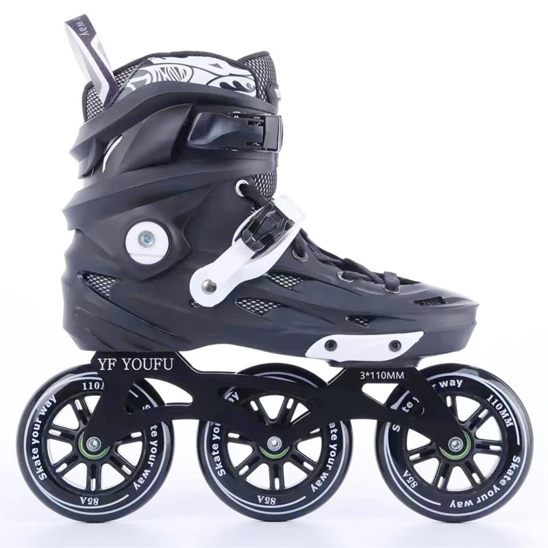 3X110mm Volwassenen Inline Speed Skates Voor 110Mm Max Wheel Racing Schaatsen Schoenen Met ILQ-9 Lager Cnc Legering 7075 Skate frame Base