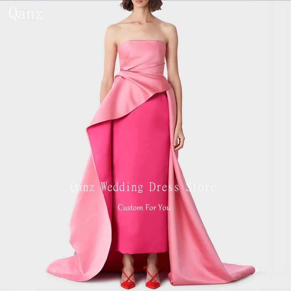 Qanz Dubai فساتين سهرة حورية البحر بدون حمالات من الساتان الوردي بدون ظهر مناسبة رسمية فساتين طويلة ذيل رداء De Soirée مخصص