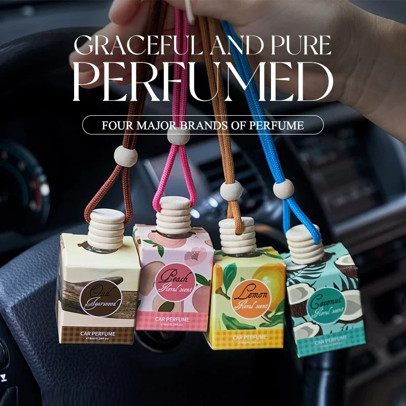 

4 Styles Hanging Car Air Freshener Liquid Perfume Bottle Auto Rearview Mirror Pendant Odor Eliminator Long-Lasting Scent Car Dec