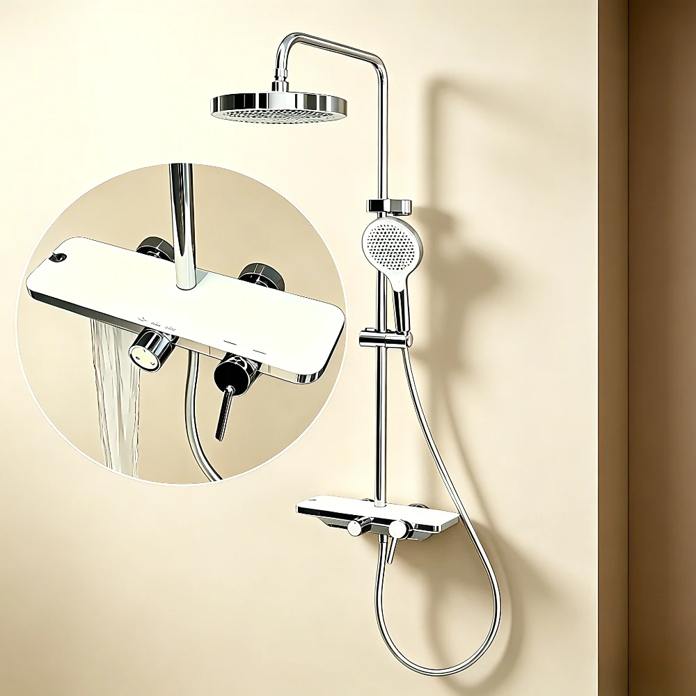Rainlfall Pressurized Shower Set Wall Mounted Bathroom Shower Faucet Set Brass Shower System Set with Three Ways Water Outlet