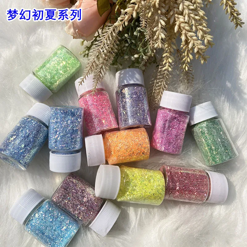 12 Cores Holográficas Glitter Chunky 12 Cores Total Laser Nail Glitter Flocos Chunky Holográfico Laser Nail Glitter