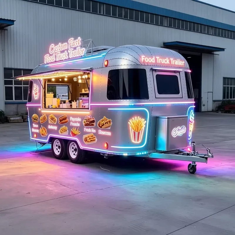 Custom Aluminum Fast Food Truck Trailer for Snack Chips Tacos Fries Shawarma Mobile Food Service with GPS Tracking