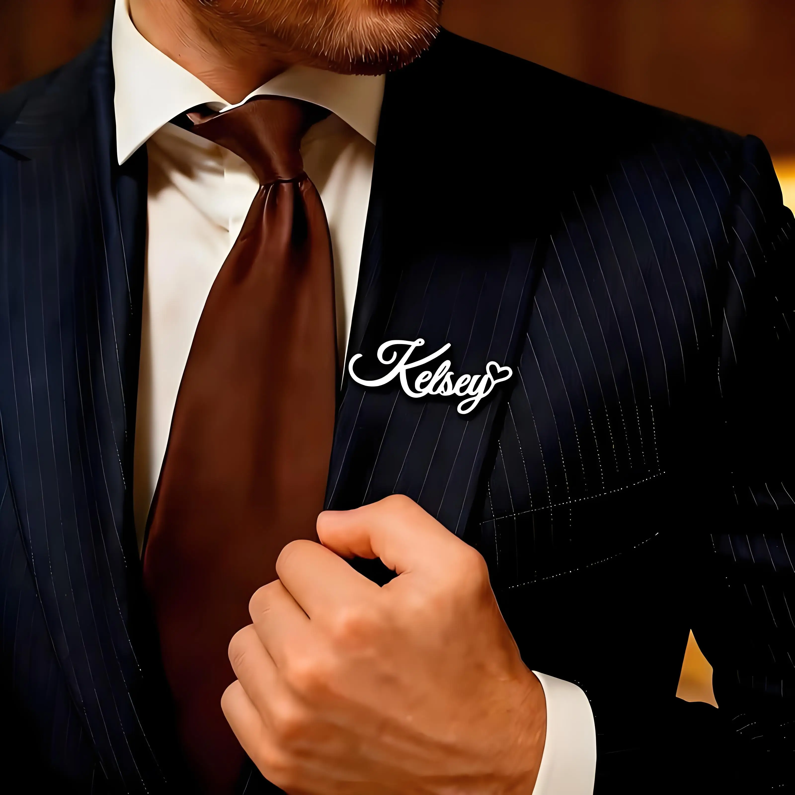 

Custom Cursive Name Lapel Pin Personalized Text with Heart Stainless Steel Badge for Corporate Gift Bulk Order Supported