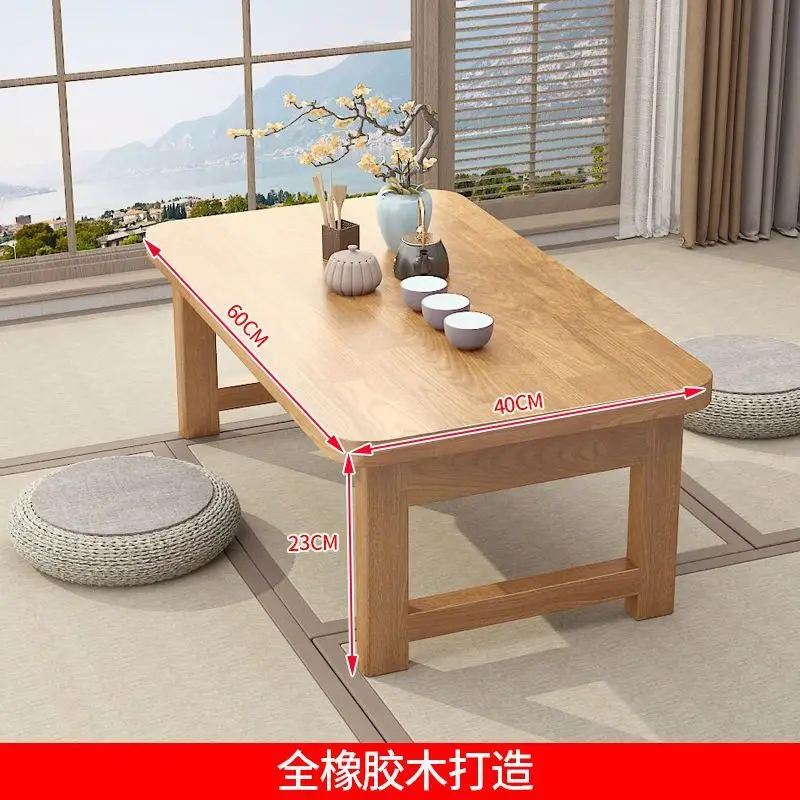 Folding table rubber wood kang table household solid wood tatami small coffee bay window bed study computer lo