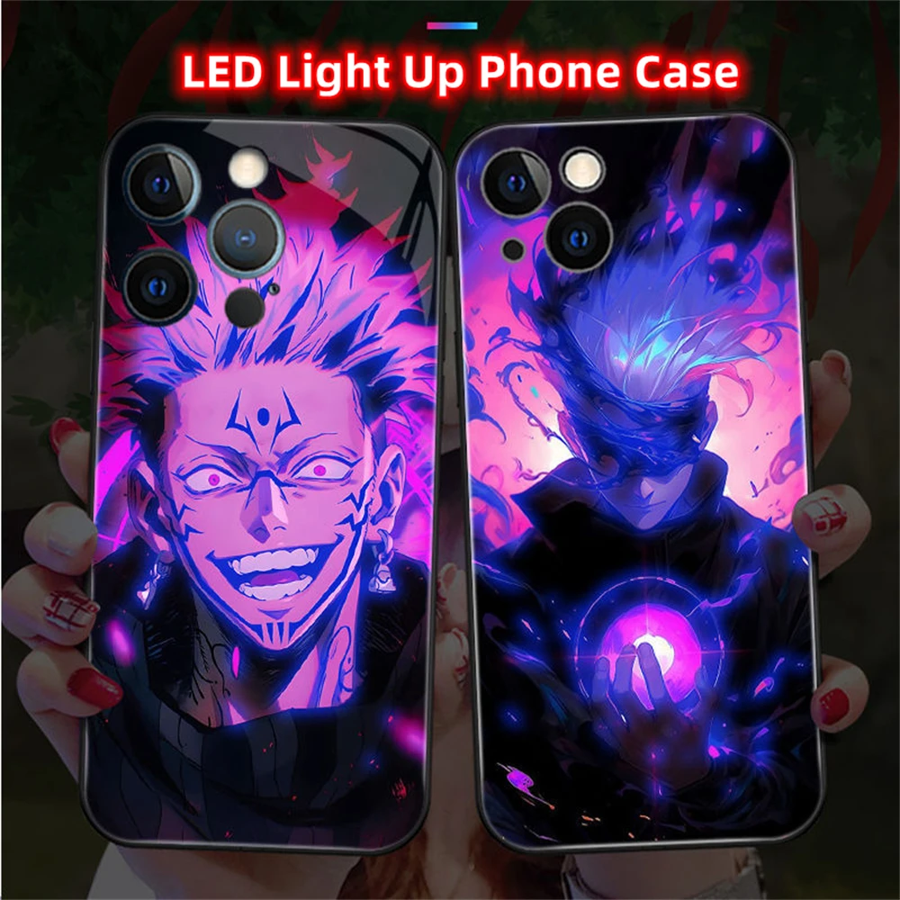 2024 Top Cool Anime Design LED Light Up Glass Phone Case Back Cover For Samsung S24 S23 S22 S21 S20 FE Note20 Plus Ultra A54 A14