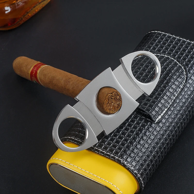 Cigar Case Portable 3fingers PU Leather Cigar Box Outdoor Travel Humidor Storage Case Cigar Tube With Cutter