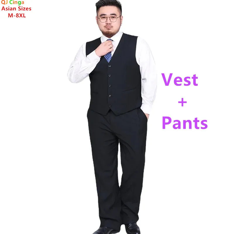 Black Men's Sleeveless Vest Paired with Trousers, Suitable for Gentlemen's Weddings, Business Occasions, and Parties.Asian Sizes