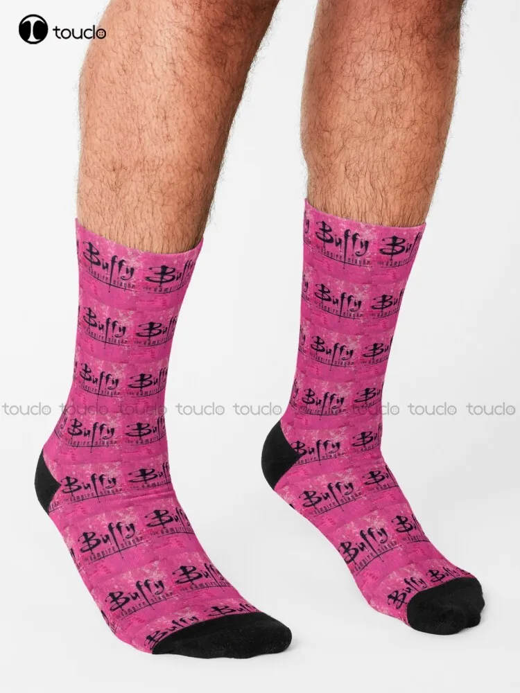 Pink Buffy Logo Buffy Buffy The Vampire Slayer Socks Cool Socks 360° Digital Print Design Cute Socks  Creative Funny Socks