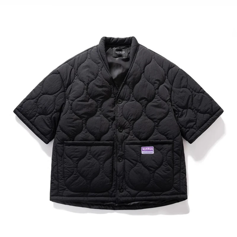 

Autumn Winter Vest Streetwear Half Sleeve Padded Jacket Harajuku Casual Mens Jacket Harajuku Thick Trendy V-Neck Coat Male