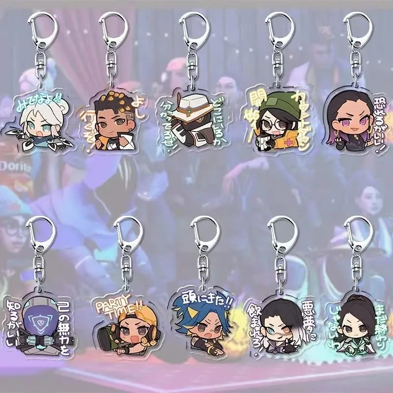 

Anime Character Image Q Version Acrylic Keychain for Jett Phoenix Cypher Reyna Raze Sage Fade Anime Decoration Collection
