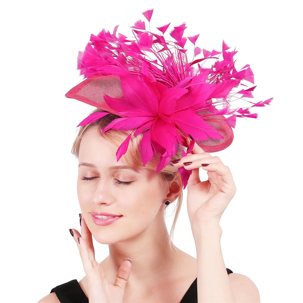 

Vintage Pink Blue Green Flower Feather Fascinator Hat Hairpin for Women Wedding Cocktail Horse Race Elegant Fascinator Headwear