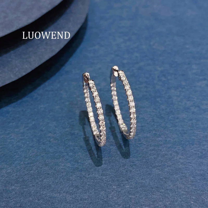 

Серьги LUOWEND из 100% белого золота 18 карат, роскошные простые стильные серьги-кольца из настоящего натурального бриллианта 1,17 карата для женщин, изящные ювелирные изделия