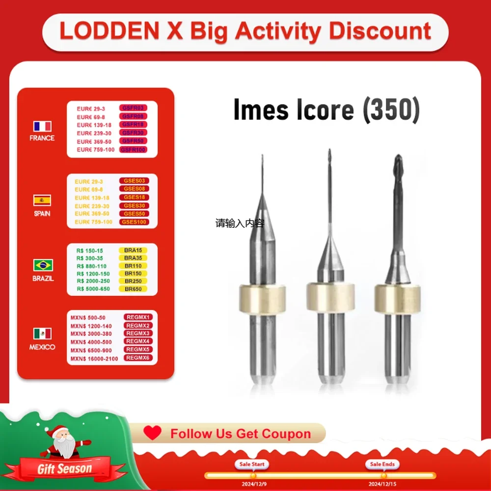 Imes Icore D6 350i PMMA Milling Burs For Cad Caｍ Dental PEEK Zirconia Shank Milling Cutters For Dental Lab dentistry 0.6/1.0/2.5