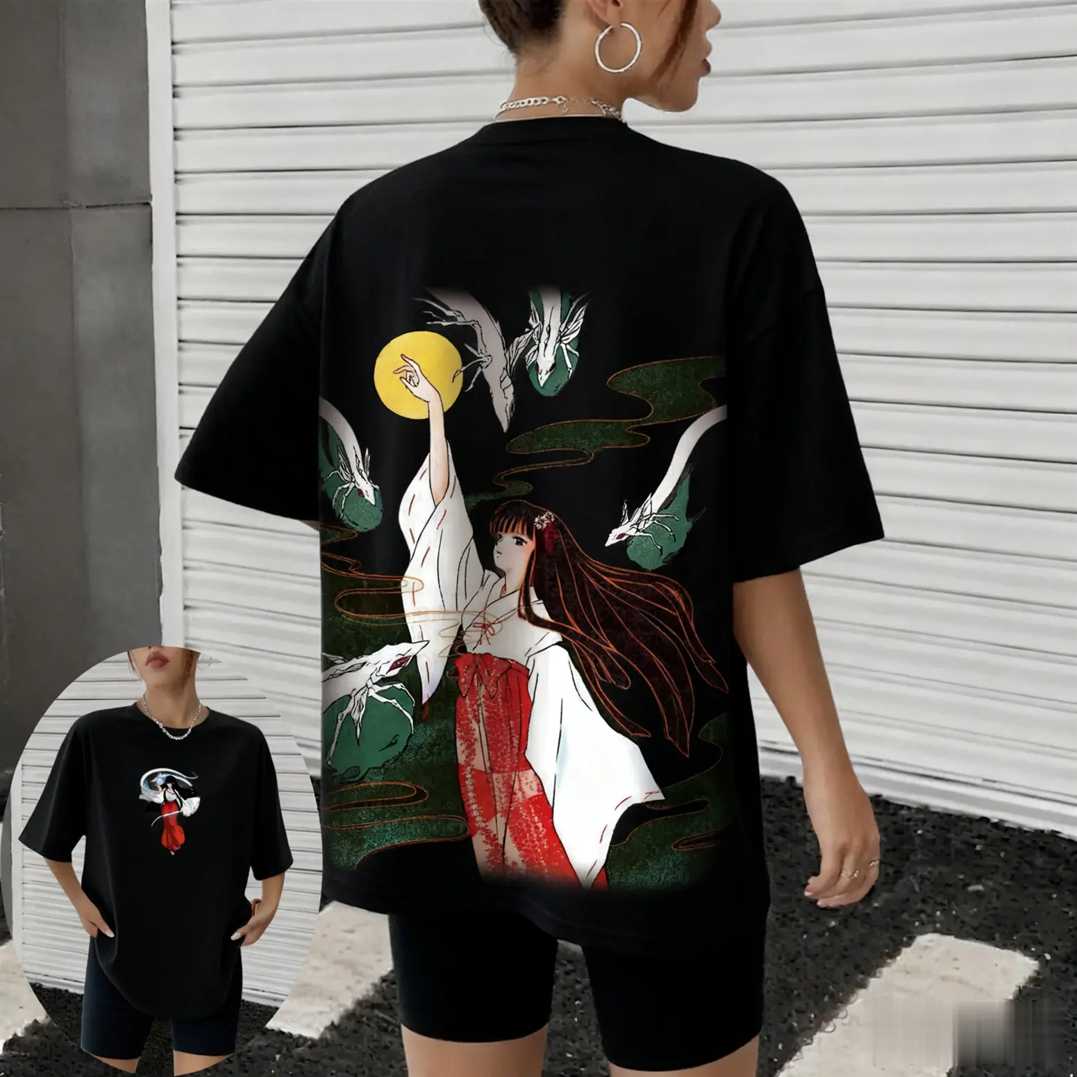 Inuyasha Various Black Women's Parent-child High-quality Short-sleeved T-shirt Spring Summer Oversized Comfortable Casual Top