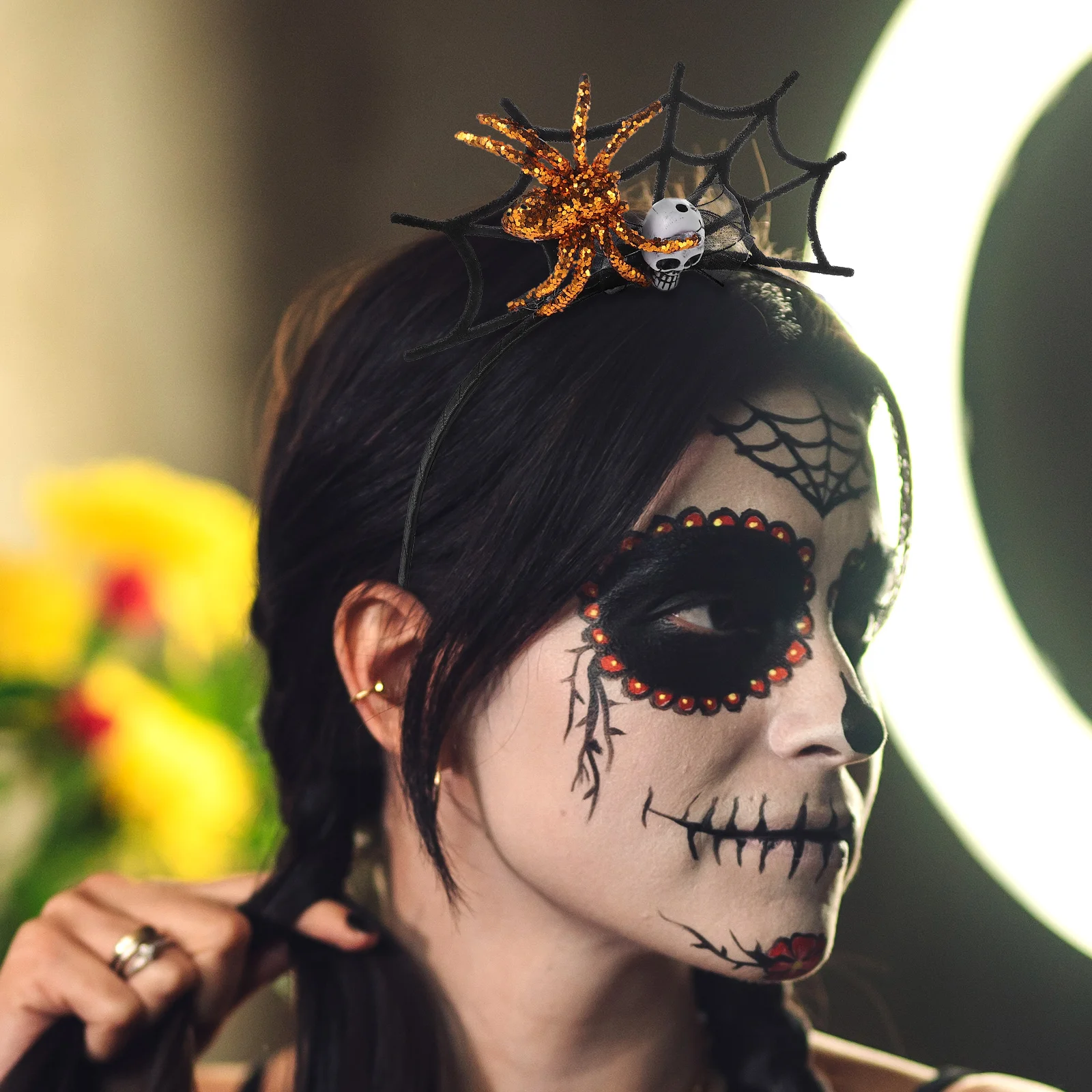 

2Pcs Skull Headb Halloween Spider Web Party Hair Clasp Day of The Dead Design Costume Decor Chic Gift
