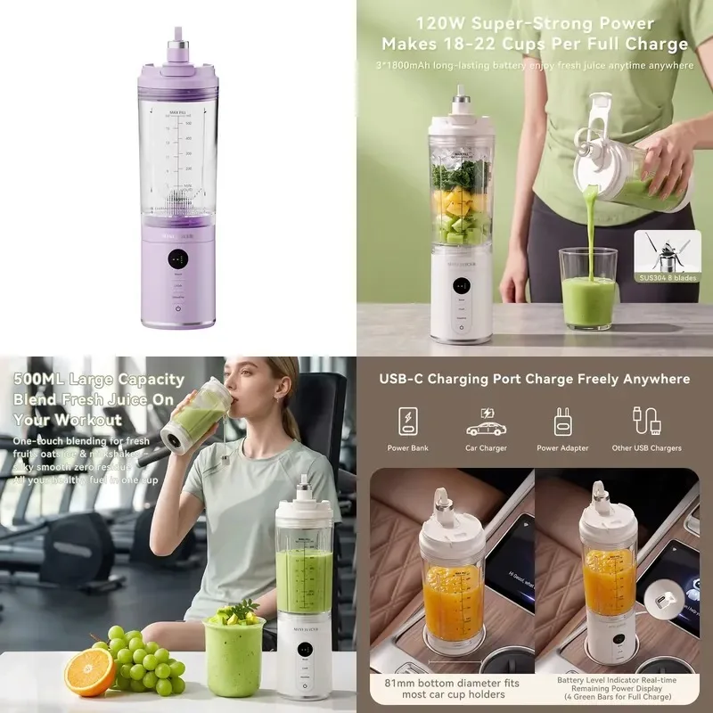 Portable Electric Fruit Mixer USB Power Juice Cup Mixer, Mini Juicer, Suitable for home office outdoor use