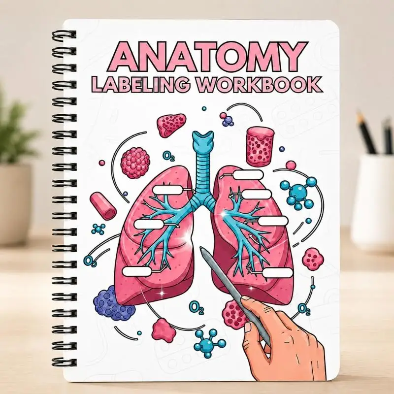 Anatomy Labeling Workbook with 90+ Practice Pages, Spirals-Bound Study Guide with Diagrams, Note Space, and Answer for D2RC
