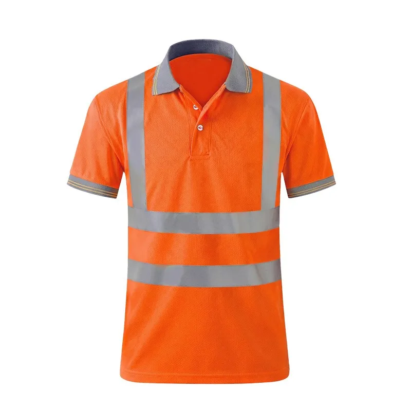 Summer quick-drying short-sleeved work clothes reflective strip breathable T-shirt lapel workshop machine repair work clothes