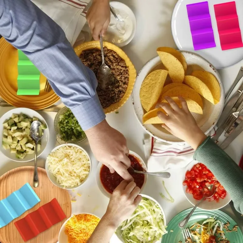 Colorful Taco Holder Stands Set of 6 - Premium Large Tray Plates Holds Up to 3 or 2 Tacos Each, PP Health Material Very Hard