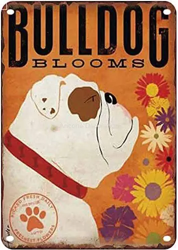 

Tin Metal Sign Bulldog Blooms by Stephen Fowler Vintage Wall tin Plaque family Poster