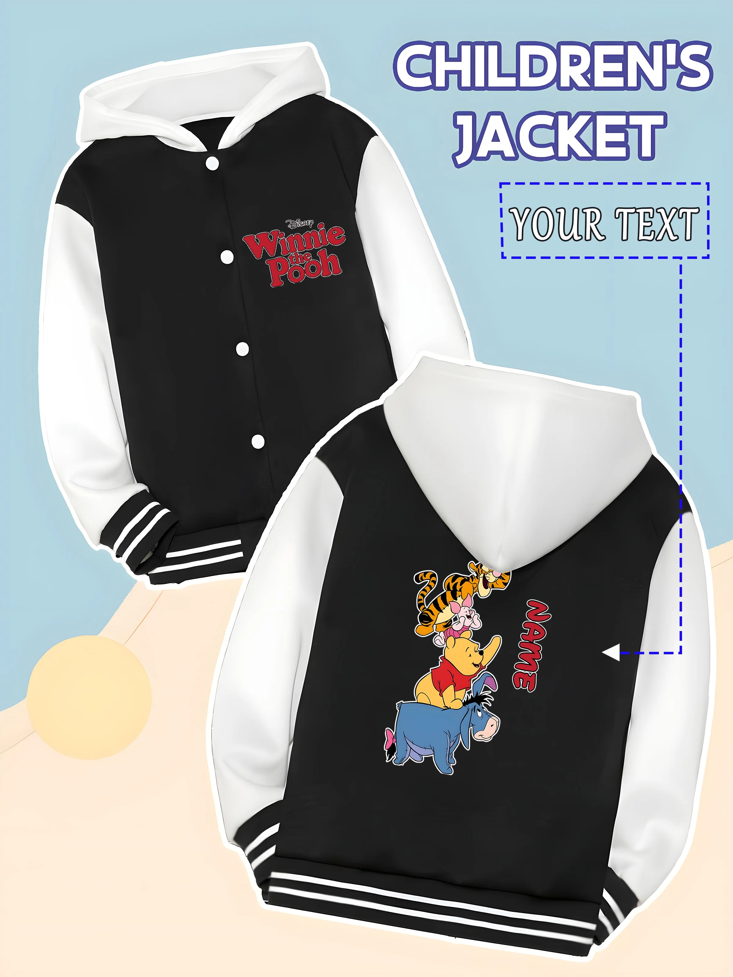 

MINISO Disney Winnie the Pooh Fun Collection Boys' Baseball Jacket - Featuring adorable Winnie the Pooh and friends, this jacket