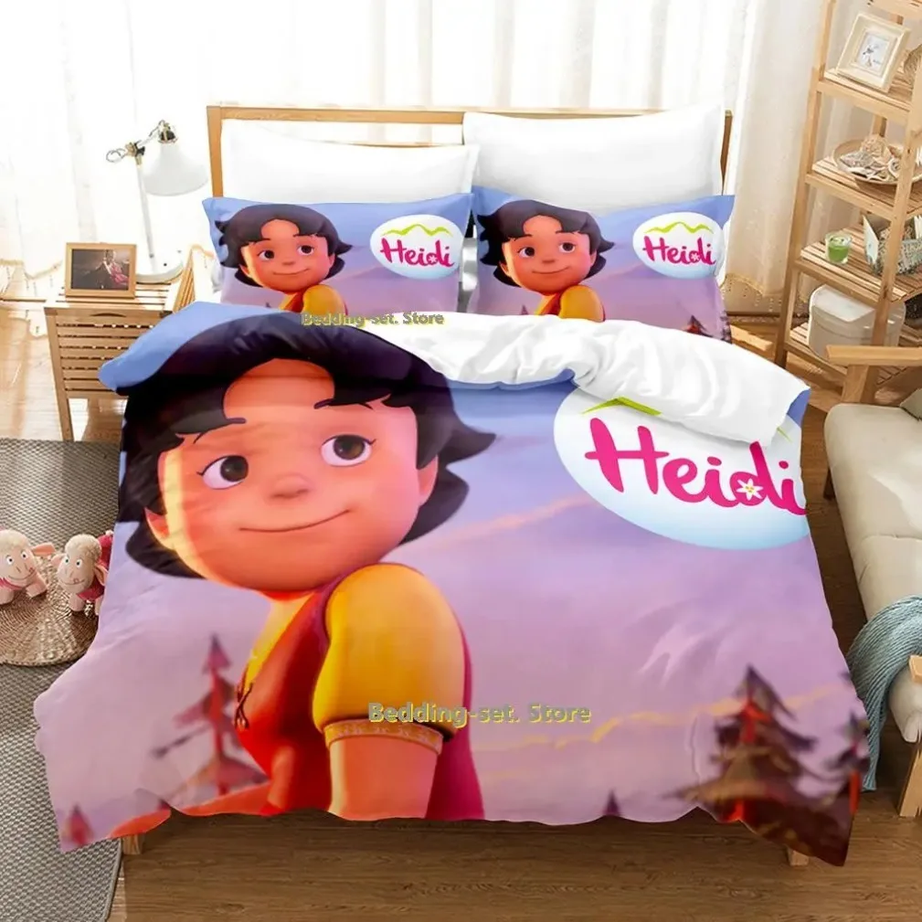 

Alps Heidi Bedding Set,Maiden of the Alps Bedding Set Girl From,Funny Heidi and Family Cartoon Print Quilt Cover Pillowcase