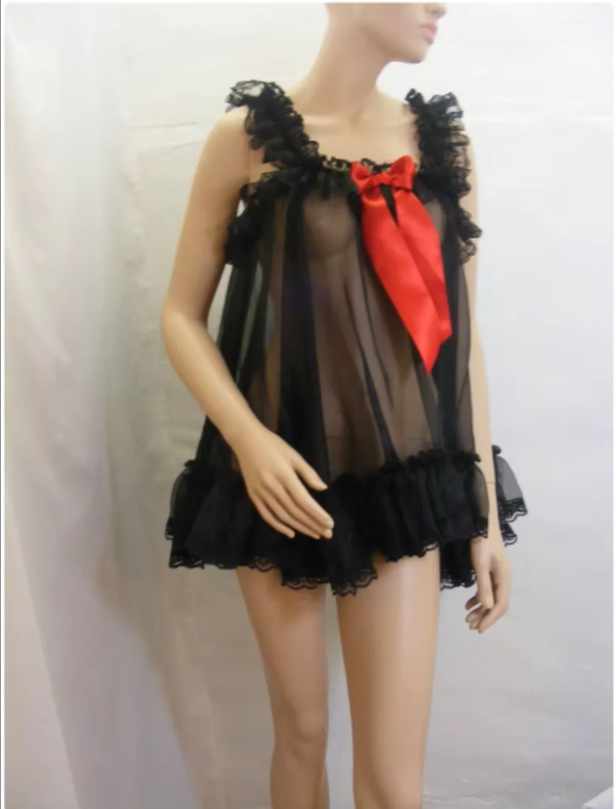 

French Hot Selling Sissy Adult Black Tulle Suspender Lace Lace Pleated Dress Sexy Bow Tie Decoration Customization