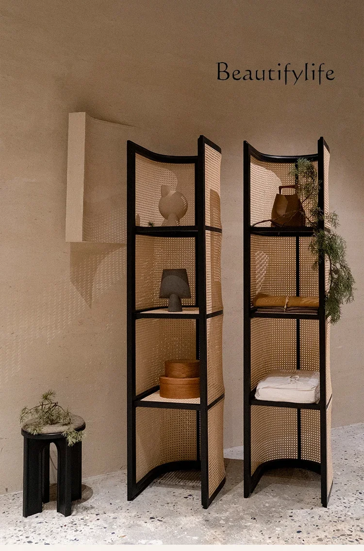 Japanese-style medieval rattan rack floor-to-ceiling multi-layer display rack