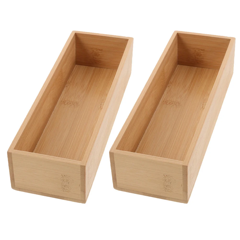 

2pcs Bamboo Storage Box Small Organizer For Makeup Craft Supplies Travel Desktop Table Use Unpainted Lightweight Square