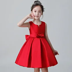 Child Girl Evening Dresses for Wedding Guest Red Pink Grey Color Formal Sexy Party Gowns Satin Bridesmaid Dress Kid 3 To 12 Year