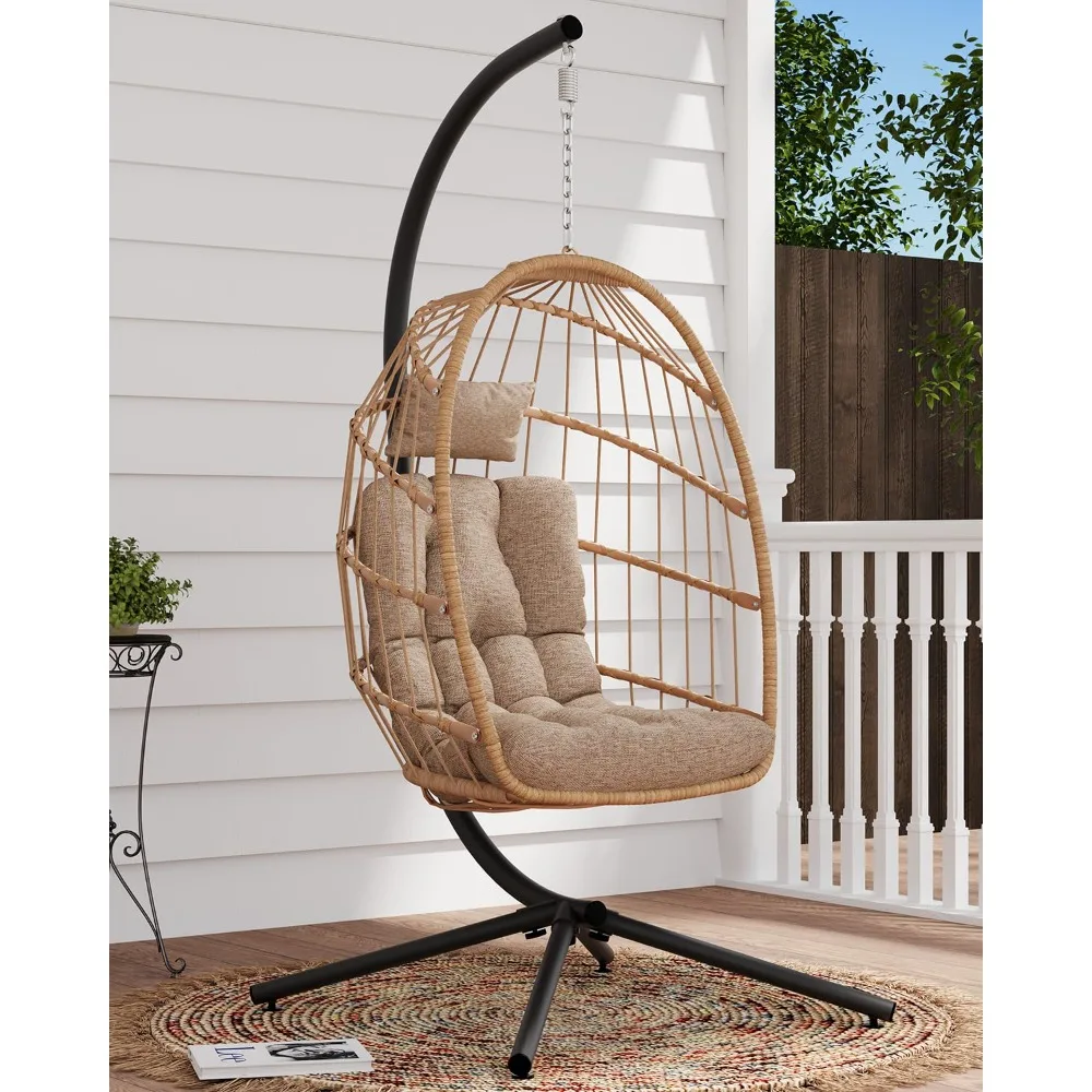 

Egg Chair Outdoor with Stand, Indoor Wicker Hanging Egg Swing Chair with Cushion, 350lbs Capacity for Patio, Customized