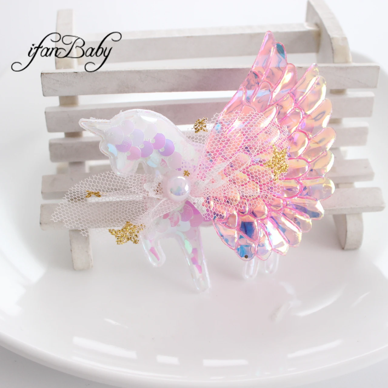 New Fashion Unicorn Wings Sequined Hair Clips Children Girls Hair Accessories 1 PCS