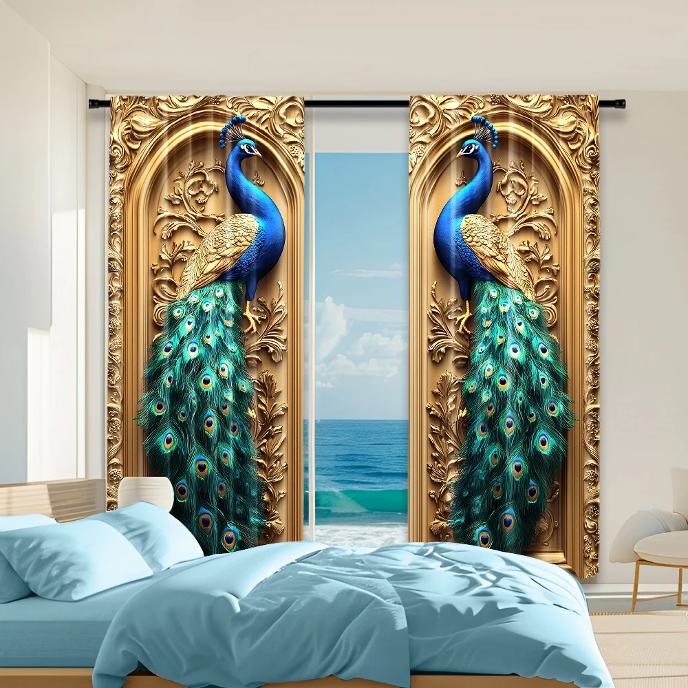 

2Pcs Peacock Gothic Art Digital Printed Window Curtain With Rod Pocket Suitable For Living Room Kitchen Bedroom Study Dining