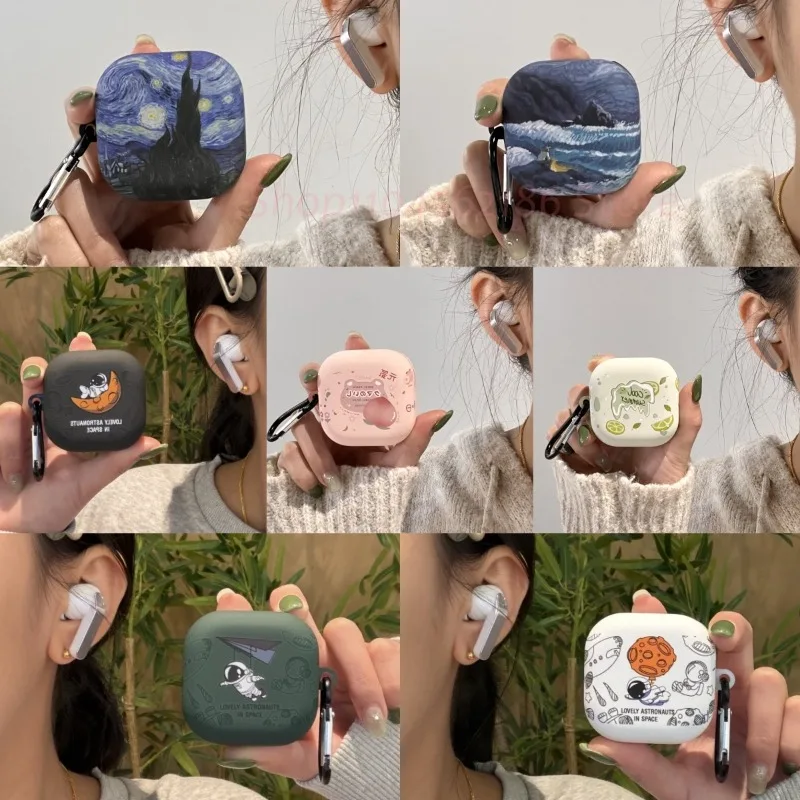 Case for Samsung Galaxy Buds 4 Pro 2026 Earphones Cover Oil Painting Frosted Starry Sky Waves Peach Protective Sleeve with Hook