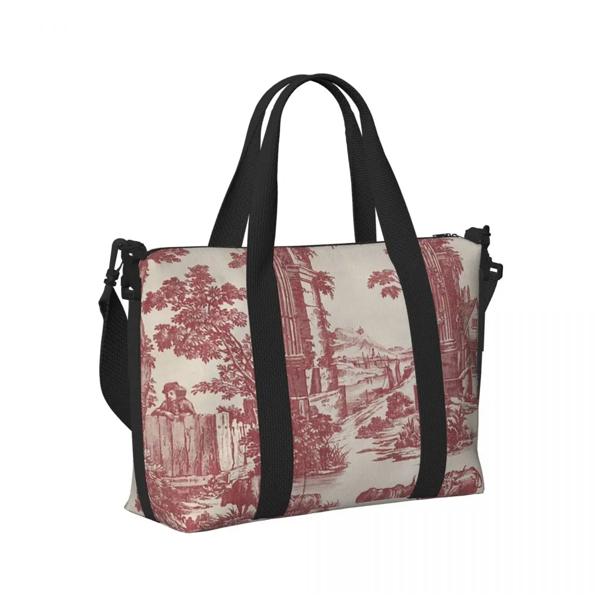 

Toile De Jouy Rural Life Beach Travel Bag Large Capacity Tote Bags for Gym Sport Women Shopping Duffle Shoulder Bag