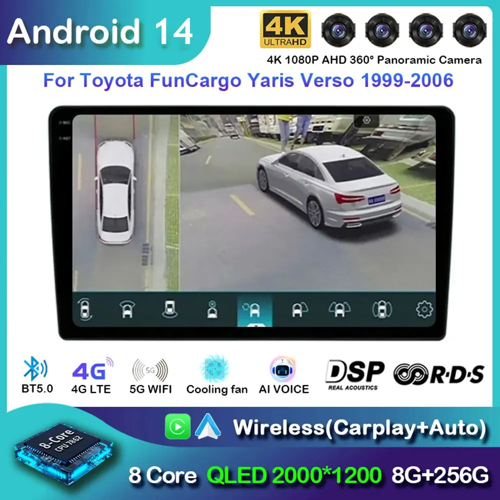 

Android 14 Car Multimedia GPS For Toyota FunCargo Yaris Verso 1999 - 2006 Radio CarPlay Auto Stereo 4G Wifi DSP BT No 2Din DVD