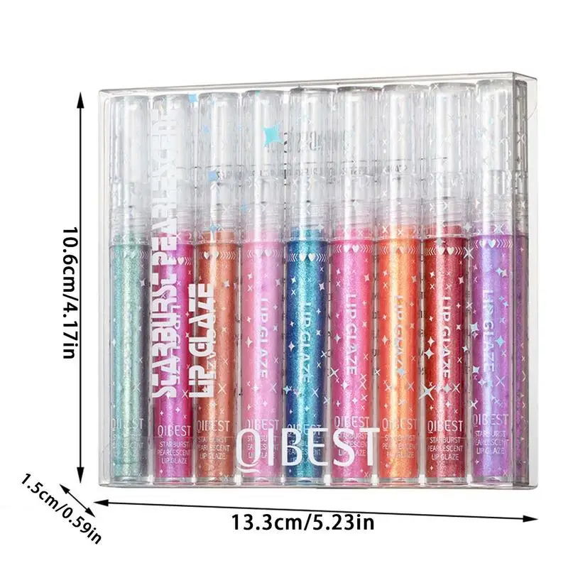 Glitter Liquid Lipsticks 9 Pcs Lip Gloss Set Glitter Liquid Lipstick Shining Lipgloss Long Lasting Waterproof Sparkly Charming