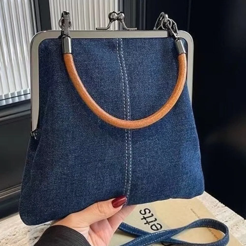 

Portable Vintage Style Women Handbag Versatile Navy Blue Designer Shoulder Bag Fashionable Lady‘s Denim Purses Crossbody Bags