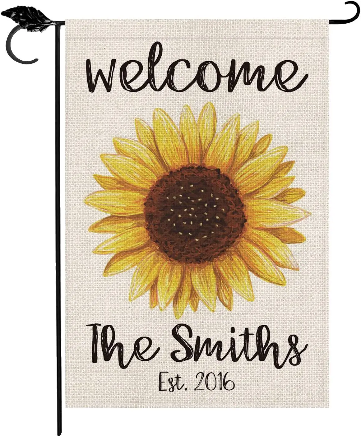 SMILE Personalized Welcome Sunflower Garden Flag, Customized Family Last Name And Established Year Summer Spring Flower, Double