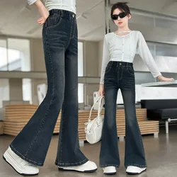 New Trendy Kids High Waist Flared Jeans For Girls Black Blue Color Boot Cut Jeans Girls Denim Pants Trousers For Baby Children