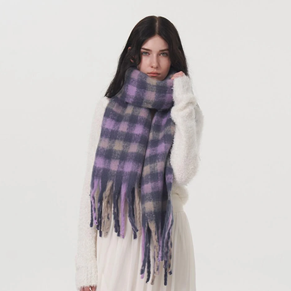 Winter Warm Women\'s Scarf Purple Plaid Thicken Shawl New Fashion Cashmere Cape Wraps Large Size echarpe femme hiver bufanda