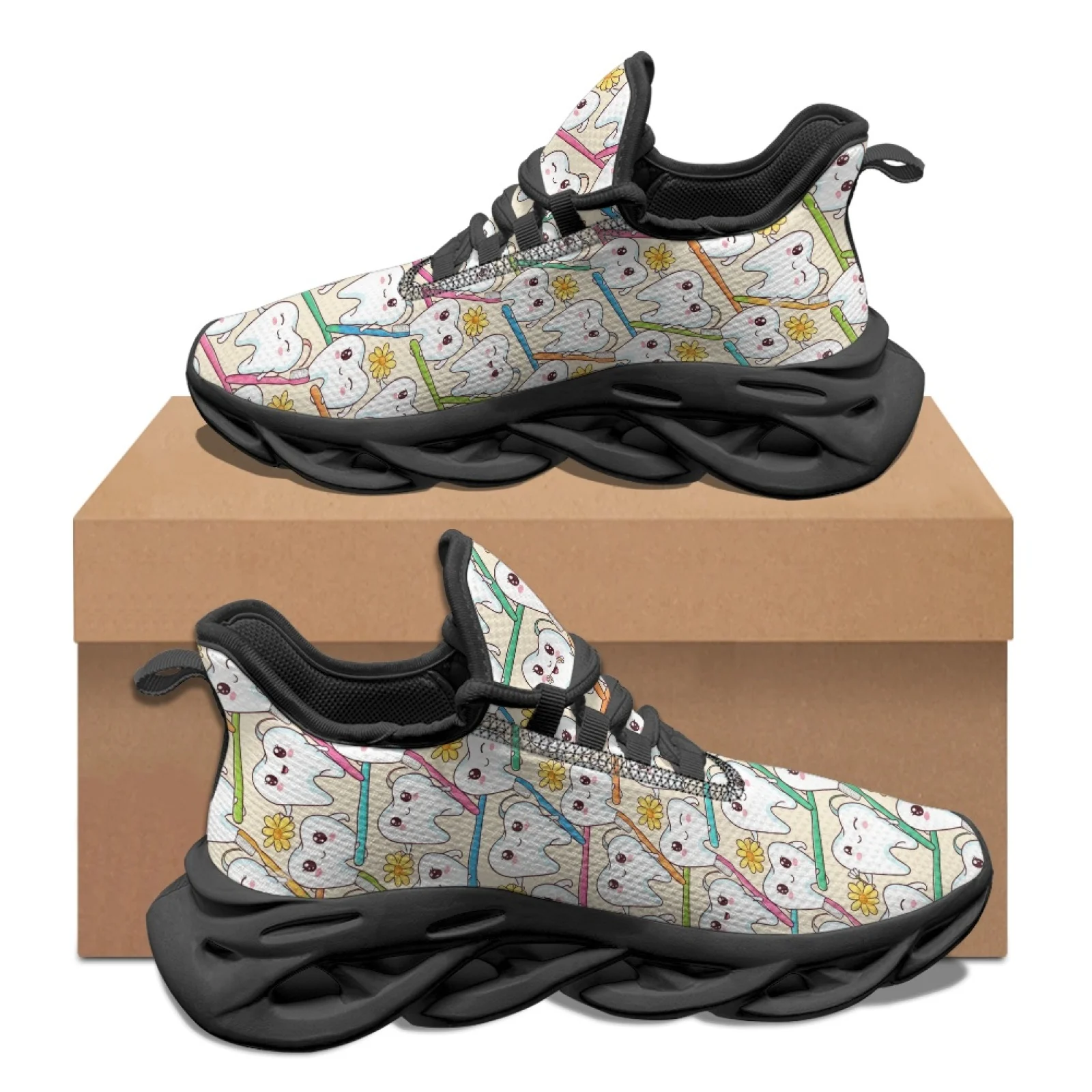 PENSTROLL Breathable Mens Blade Sneakers with Cartoon Tooth Print, Comfortable Athletic Shoes for Gym and Daily Work