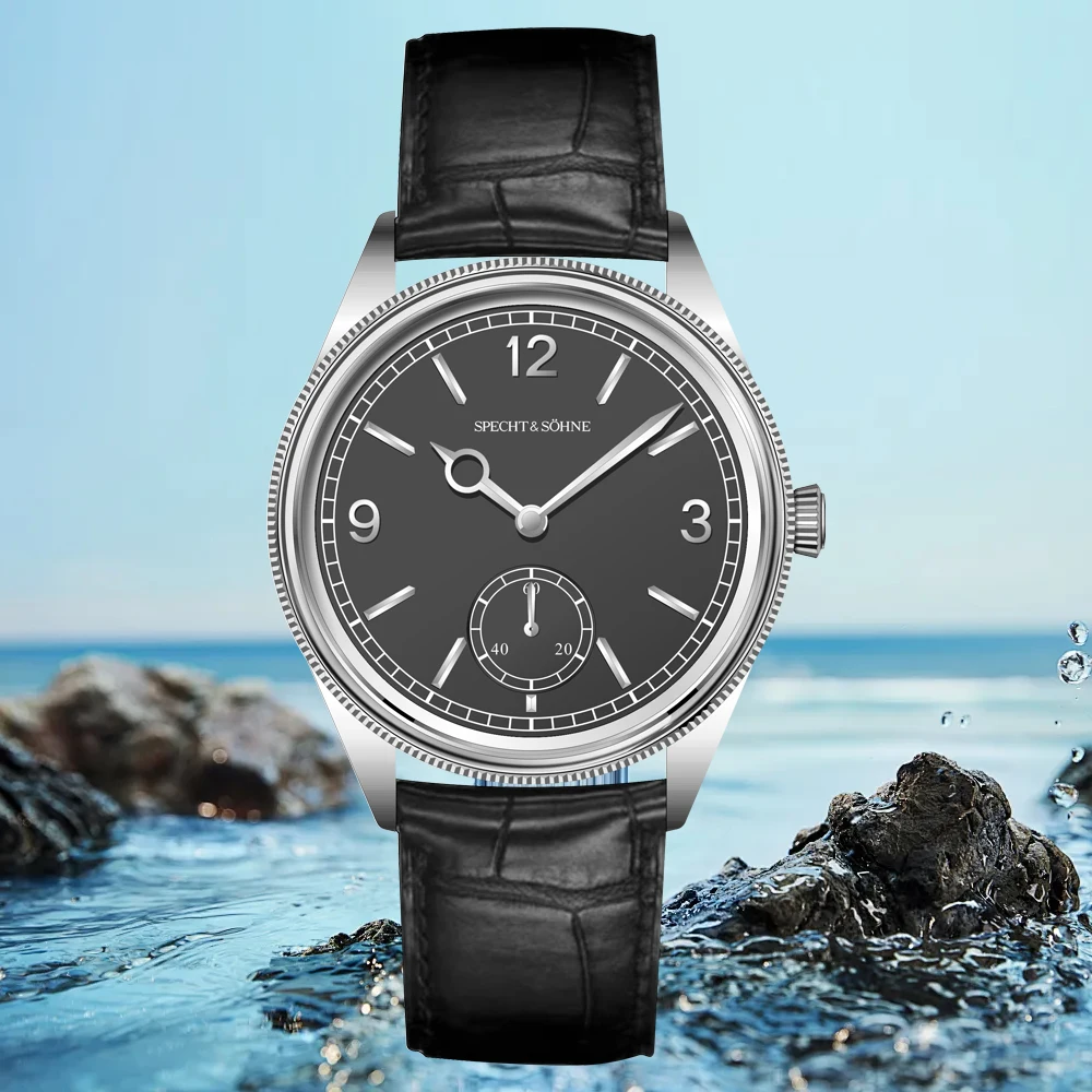 موضة جديدة Specht & Söhne 1908 ساعات آلية للرجال الياقوت كريستال السلمون اللون الفولاذ المقاوم للصدأ ساعة للرجال مقاوم للماء