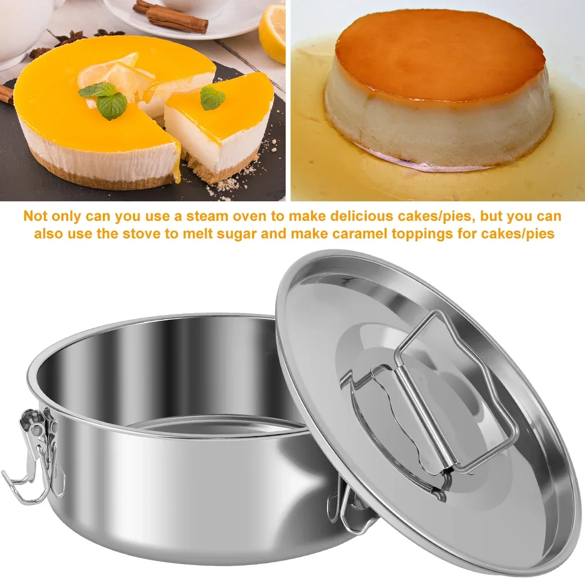 Flan Pan Mold Round Cake Baking Flan Maker 1.5QT Flan Mold Set Stainless Steel Cheesecake Pans for Chocolate Kitchen Supplies