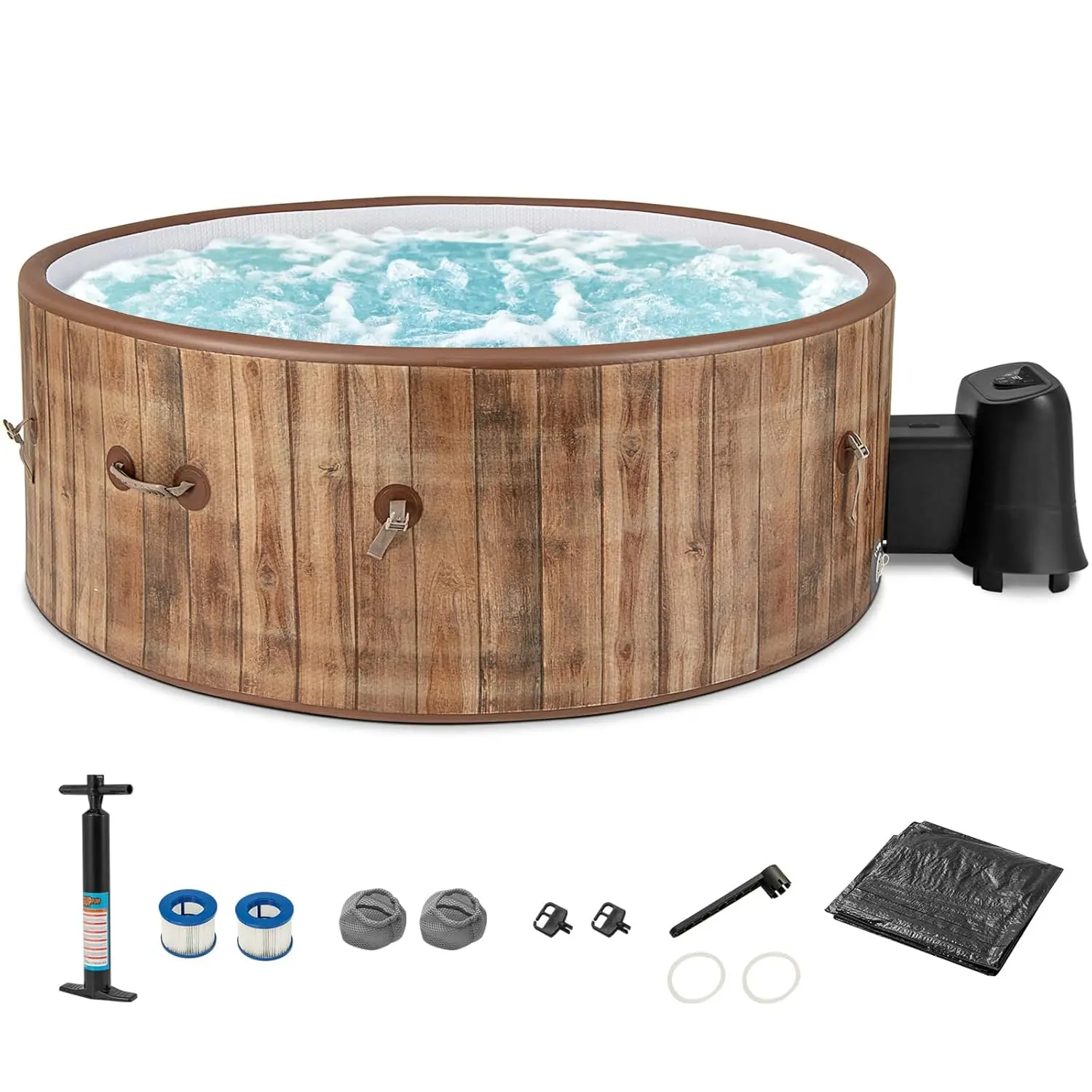 

4-6 Person Inflatable Portable Hot Tub 120 Bubble Jets Insulated Cover Floor Mat LED Control Outdoor Spa Backyard Patio, Custom