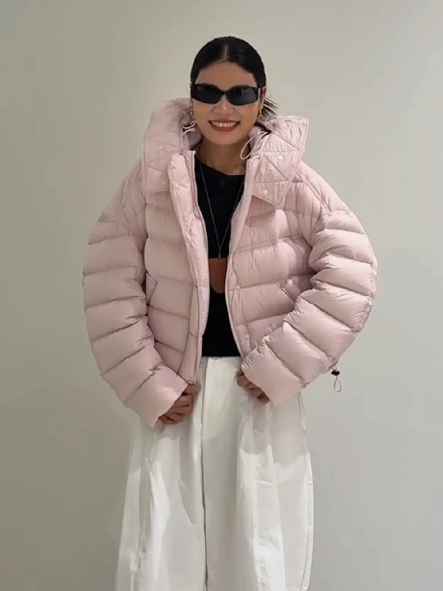 Pink ort Puffer Jaet Damen Brot SLE Casual Faion Warm Polyester Stoff Du Daunenmantel Hohe Taille Lange Sve